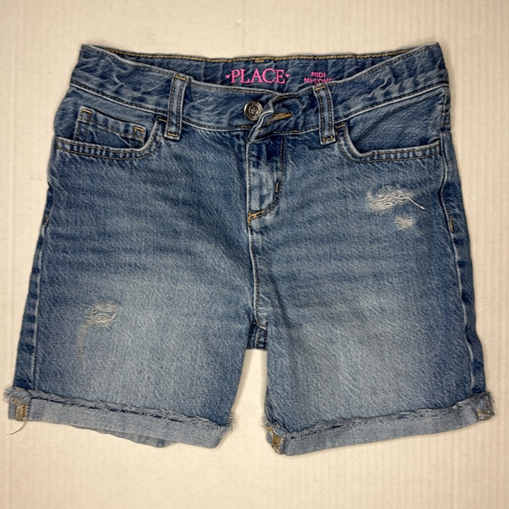 Girls Roll Cuff Midi Shorts—Blue
